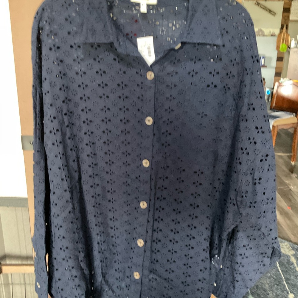 Maurices Navy Eyelet Button-Down Shirt